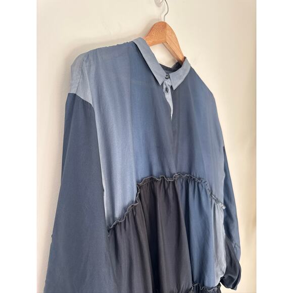 Johnny Was Pete & Greta Silk Tiered Long Sleeve Baby Doll Midi Dress, Small - Picture 6 of 8